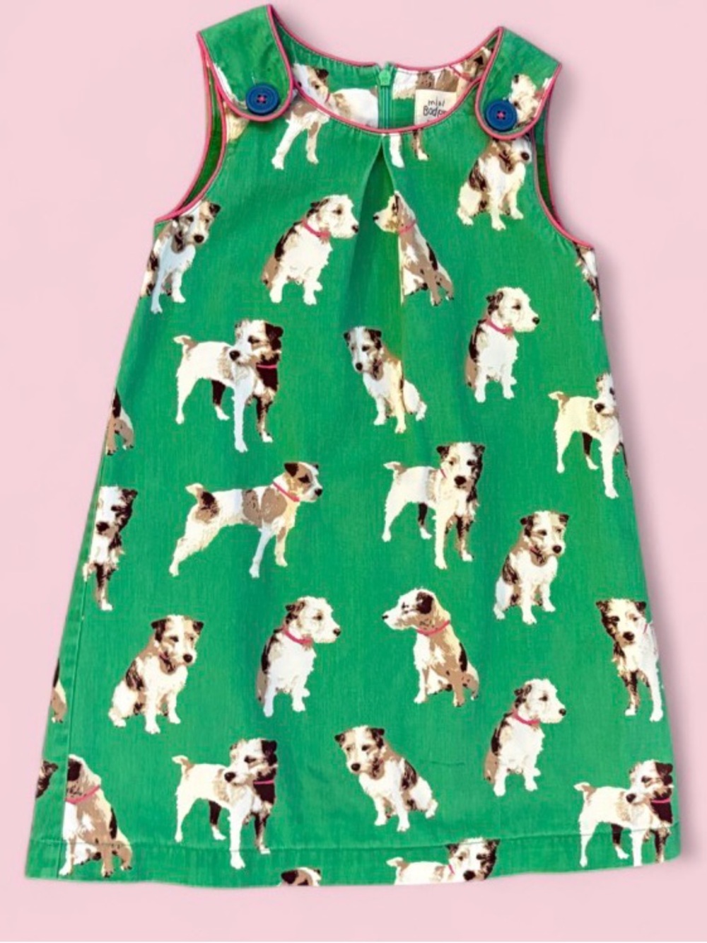 Mini Boden Green Dog Print Dress Size 5-6Y
